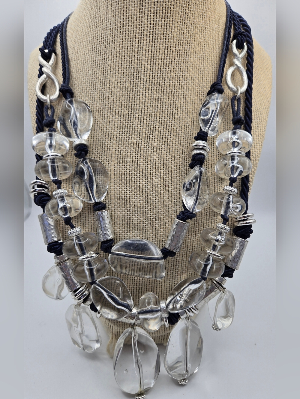 Chico's Chunky Lucite Silver Navy Statement Necklace Nautical Vacation Cruise